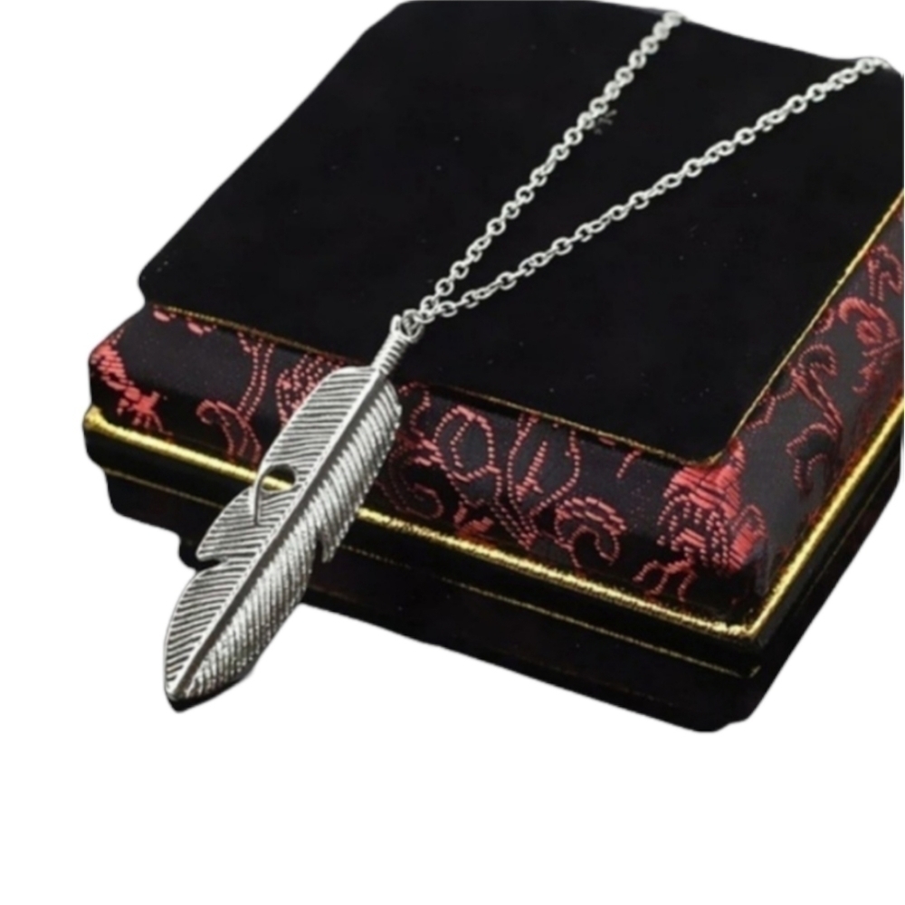 Boho long necklace jewelry feather pendant